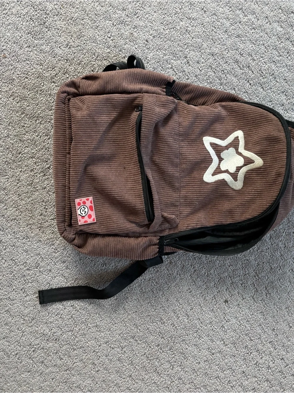 New York & Company Brown Corduroy Backpack with Star Patch